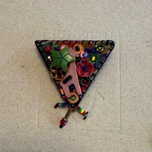 Colorful Triangle Brooch with Beads